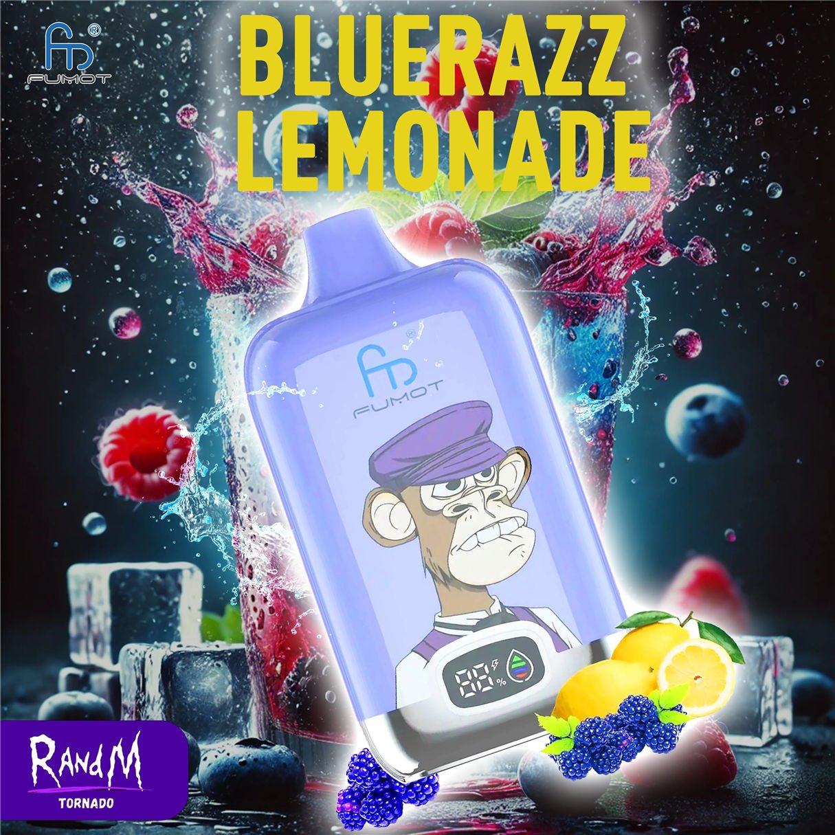 Bluerazz Lemonade TORNADO RandM Vape 12000 DIGITAL BOX