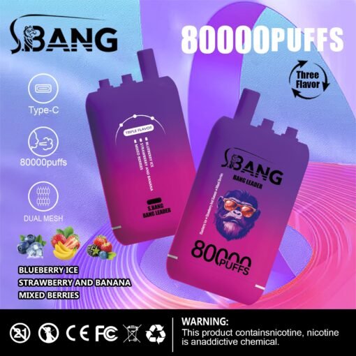 bang leader 80k puff blueberry ice - strawberry banana - mixed berries